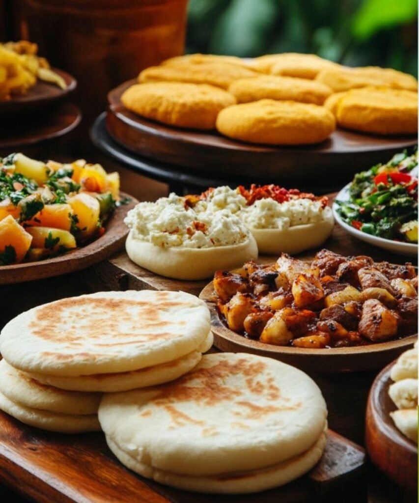 Venezuelan street food with arepas and empanadas