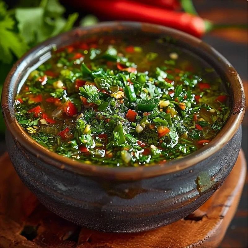 “Fresh homemade chimichurri sauce with parsley and garlic.”