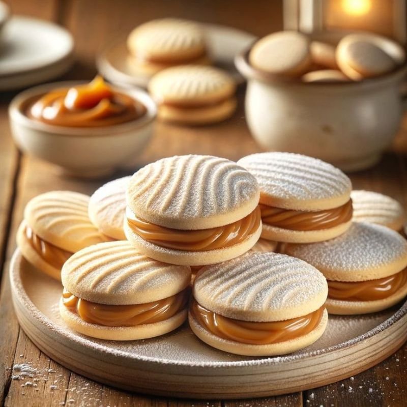 “Creamy dulce de leche served with traditional alfajores.”