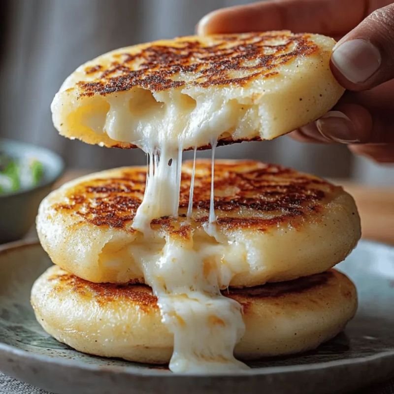Fresh Colombian arepas stuffed with melted cheese
