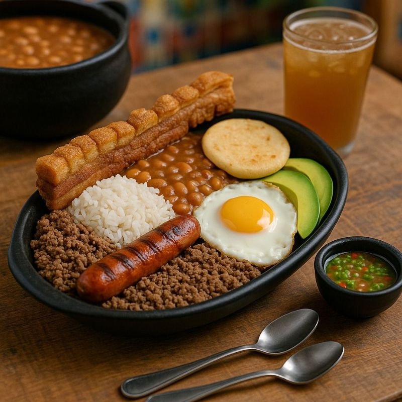 Authentic bandeja paisa traditional Colombian food platter