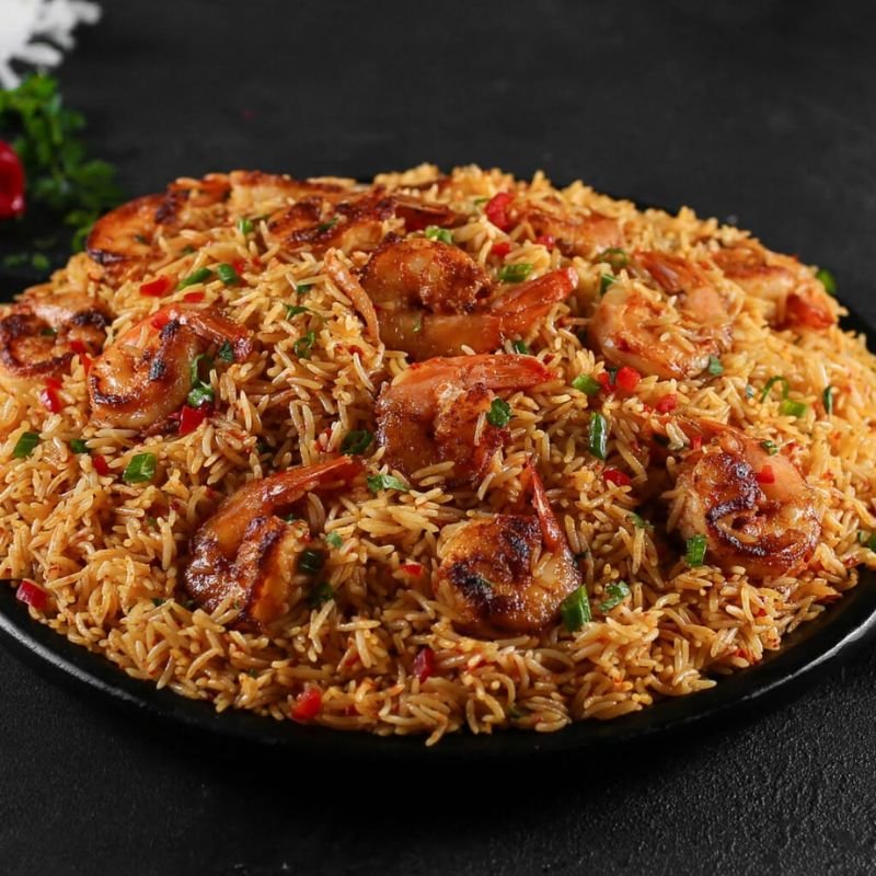 Coastal Colombian seafood dish with coconut rice