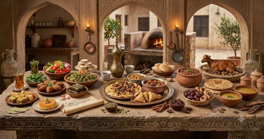 Traditional Arabic food inspired by centuries of culinary history, featuring authentic Middle Eastern dishes and rich cultural heritage.