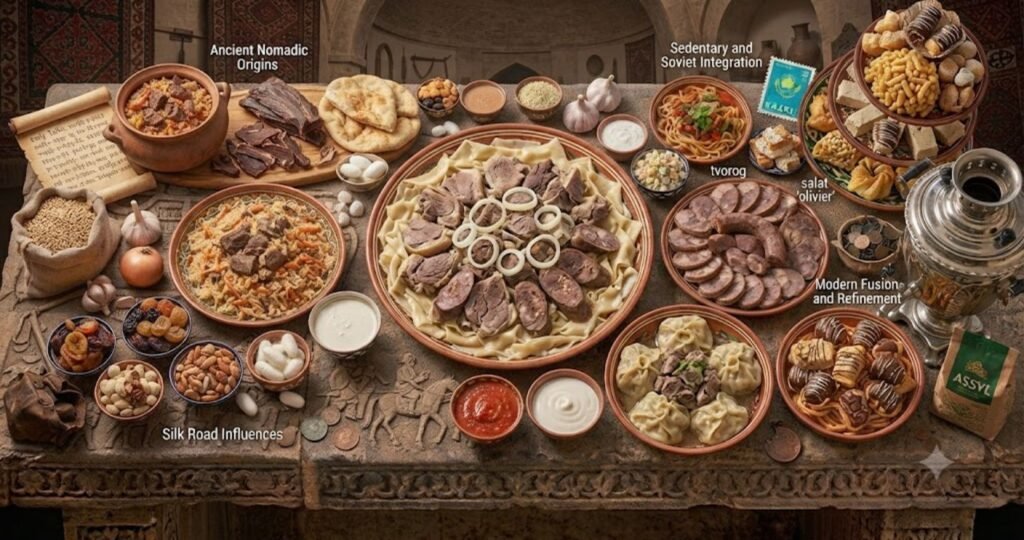 Traditional Kazakhstan Food showcasing the rich nomadic history of Kazakhstan with authentic dishes, meat specialties, and Central Asian culinary traditions.