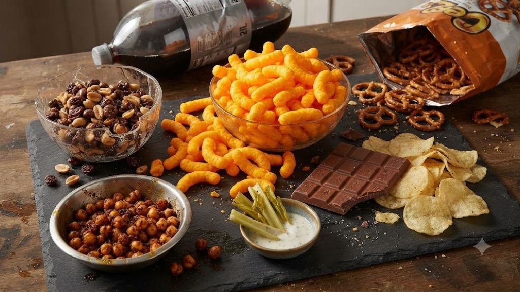  A snack tray with vegetables and hummus, examples of healthy snacks under 100 calories