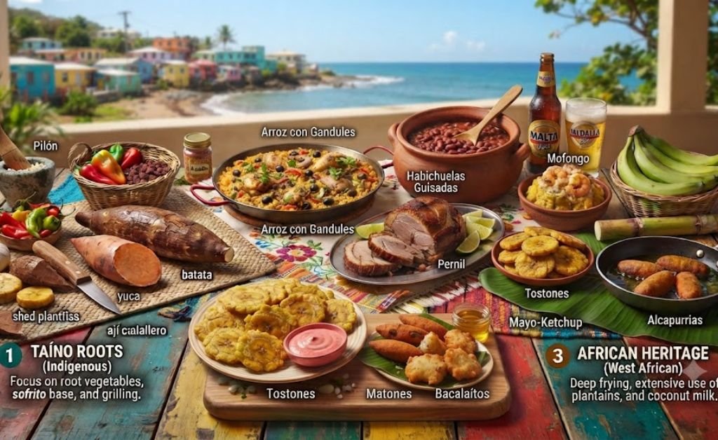 Popular Puerto Rican Dishes You Must Try featuring mofongo, arroz con gandules, lechón asado, pasteles, tostones, and other authentic Puerto Rican favorites.