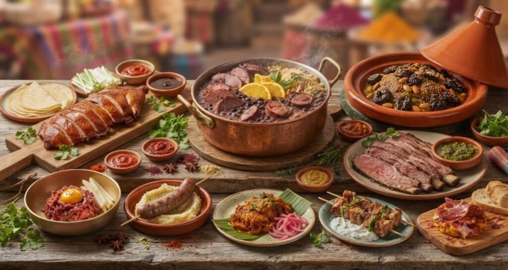 "famous traditional meat dishes around the world from different countries"